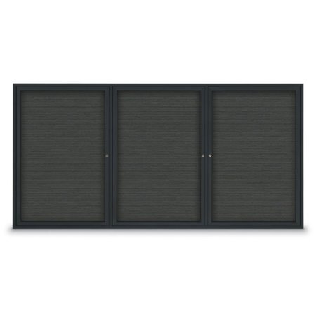 UNITED VISUAL PRODUCTS 18"x24" 1-Door Enclosed Outdoor Letterboard, Grey Felt/Black Alum UV1166D-BLACK-GREY